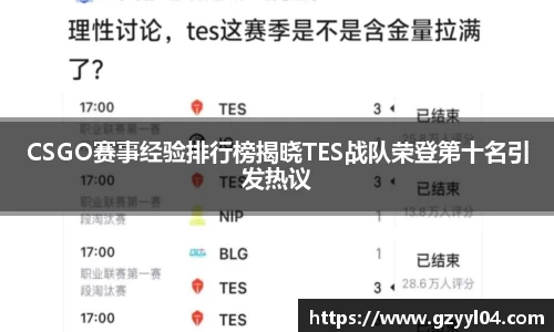 CSGO赛事经验排行榜揭晓TES战队荣登第十名引发热议